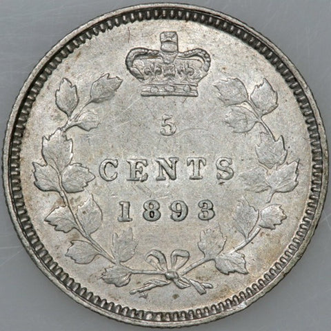 1893 Canada 5 Cent Silver KM.2 - XF/About Uncirculated