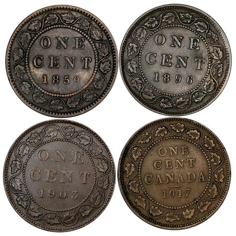 Canadian Large Cent Deal - All 4 Types 1859 to 1920 - Very Good to Very Fine or Better
