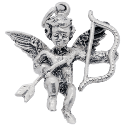 Vintage Sterling Silver Winged Cupid with Bow & Arrow Charm