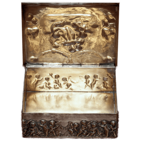 Antique Handmade Sterling Silver Trinket Box with Cherub Motif, Unknown Maker