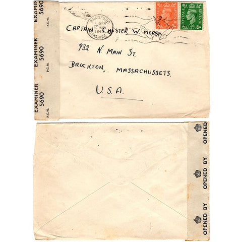 May 12, 1945 Censored From Yorkshire to Massachussets - Capt. Chester W. Morse