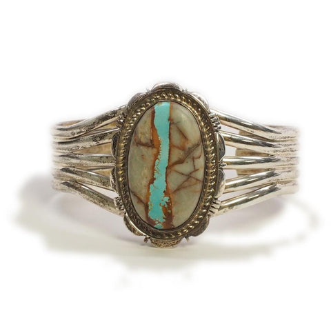 Signed Richard Curley RCC Sterling Turquoise Vein Native American Cuff Bracelet