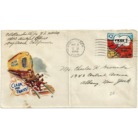 May 8, 1945 (VE) Clear The Tracks Patriotic Cover Private Printed Stamp
