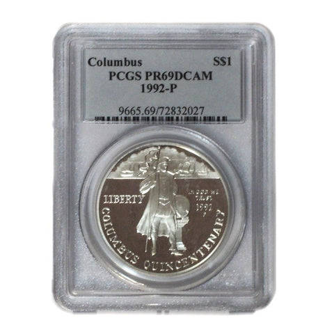 1992-P Columbus Quincentenary Silver Dollar in PCGS PR69DCAM
