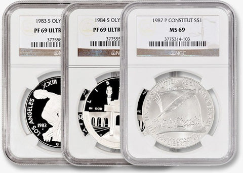 10 All-Different Modern (1983-2010) Commemorative Silver Dollars - NGC 69