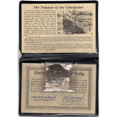 El Concepcion Shipwreck (c) 1640 Silver 8 Reales Mexico Treasure Coin With COA