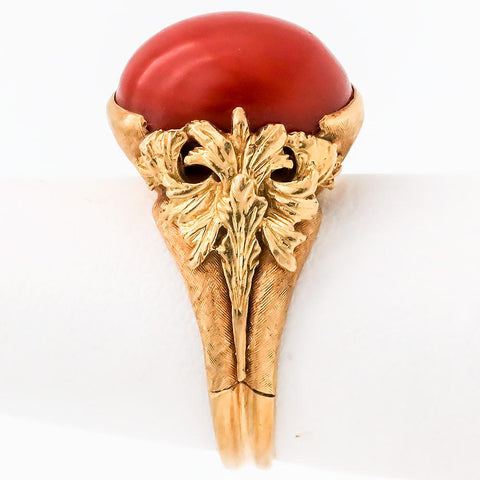 Antique 18K Gold Natural Oxblood Red Coral Ring - Size 6 1/2