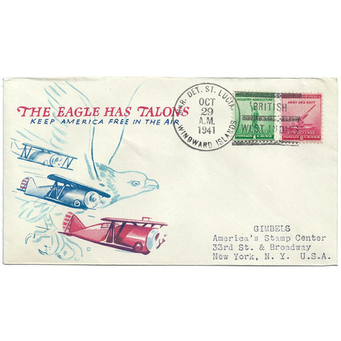 October 29, 1941 - The Eagle Has Talons Patriotic Cover - Windward Islands Cancel