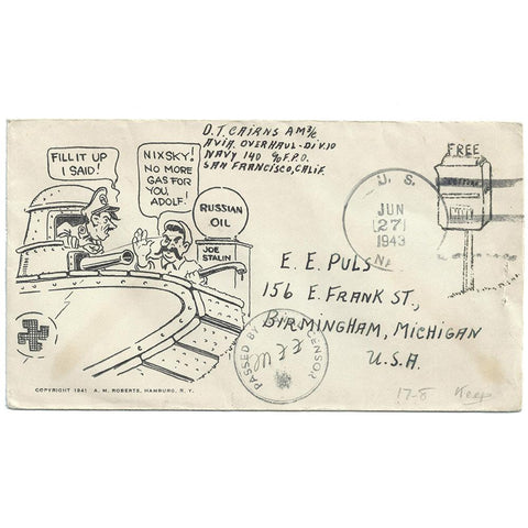 June 27, 1943 - Fill It Up Patriotic Cover - Postage Free Mailbox