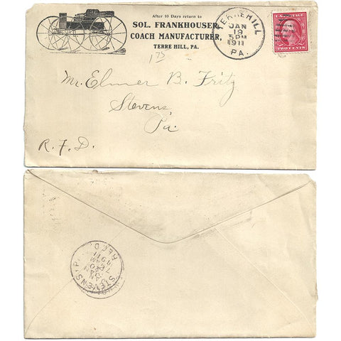 Jan 19, 1911 Sol Frankhouser Coach Mfg Advertising Cover with Letter