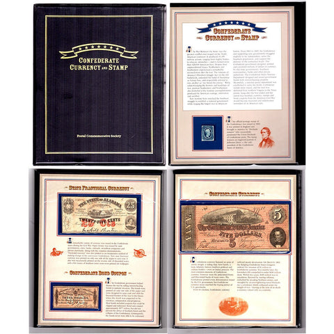Postal Commemorative Society - Confederate Currency & Stamp Set with Scott #11, AL-Cr. 5, & T-69