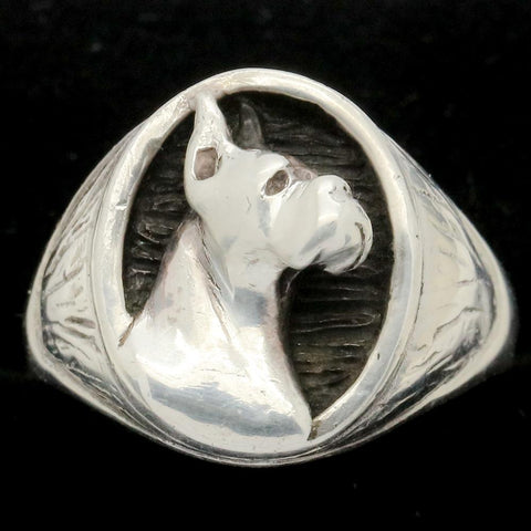 Gentleman's Sterling Silver Great Dane or Boxer Dog Ring - Size 11