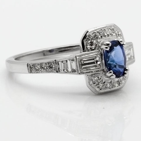 14K White Gold Diamond & Natural Sapphire Ring, Size 6 1/2