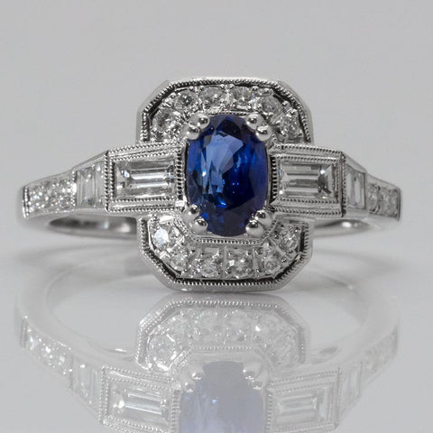 14K White Gold Diamond & Natural Sapphire Ring, Size 6 1/2
