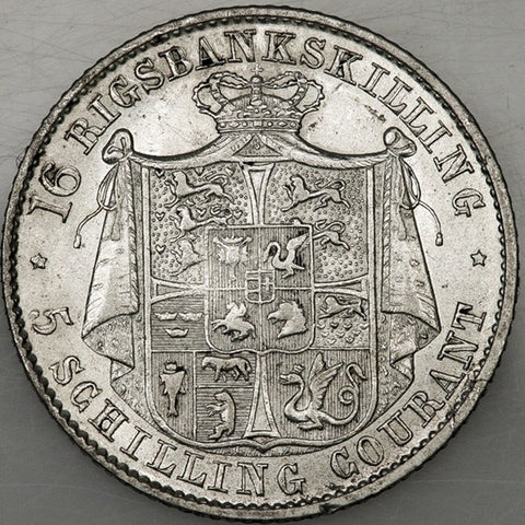 1842 FK-VS Denmark Silver 16 Rigsbankskilling KM.733 - About Uncirculated