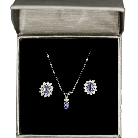 14K White Gold Diamond & Tanzanite Necklace and Earring Set