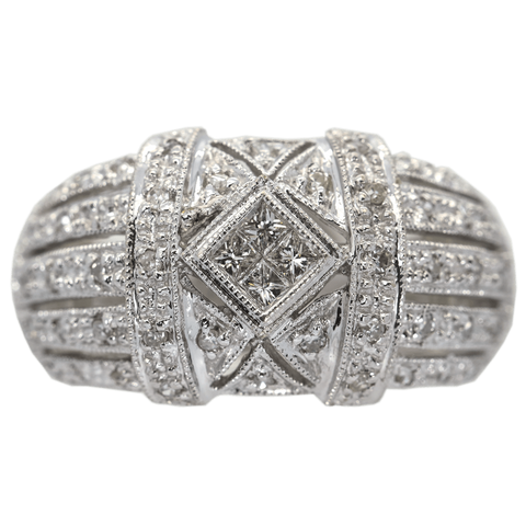 14K White Gold Diamond Dome Ring, Size 7