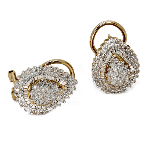 10K Yellow Gold Diamond Cluster Earrings With Omega Backs