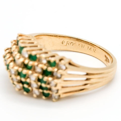 14K Gold Diamond & Emerald Ring - Size 6 1/4