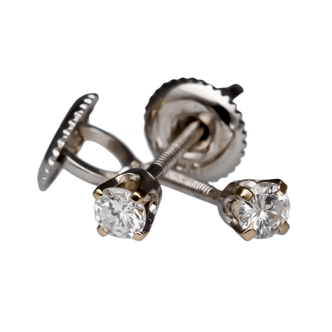 14K White Gold Diamond Stud Earrings with Screw Backs