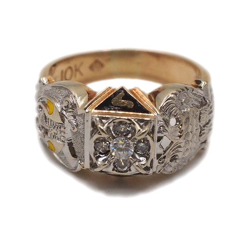 Diamond Masonic Ring 32nd Degree Scottish Rite Shriners 10k Gold Ring
