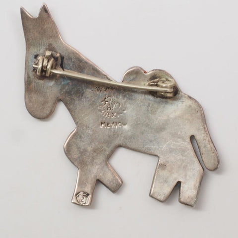 Vintage Taxco Mexico Sterling Silver Enamel Donkey Brooch