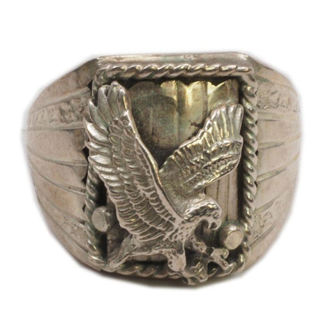 Navajo S. Ray Sterling Silver Raised Eagle Ring Size 11.5