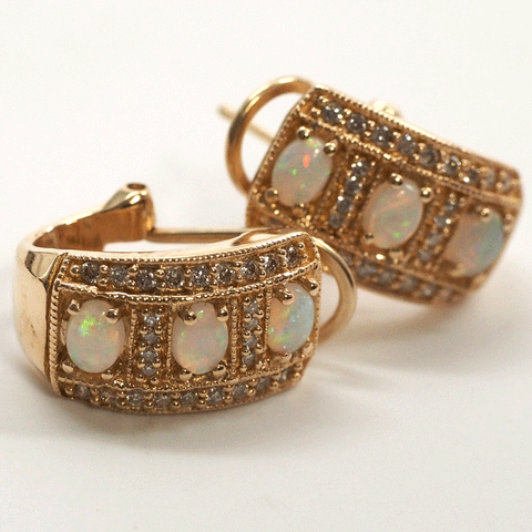 Effy 14k Gold Diamond & Opal Huggie Earrings