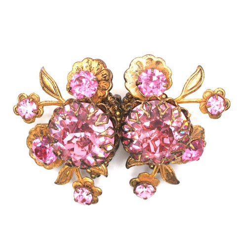 Miriam Haskell Pink Rhinestone Brooch & Earring Suite