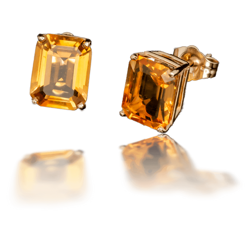 14K Yellow Gold Emerald Cut Citrine Earrings - Approximately 4.5 TCW