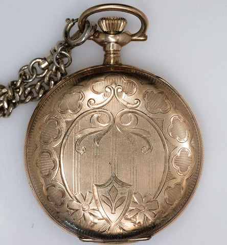 1906 Elgin GF Pocket Watch - 15 Jewel, Model 3, Size 12s Die Engraved Case & Includes Chain