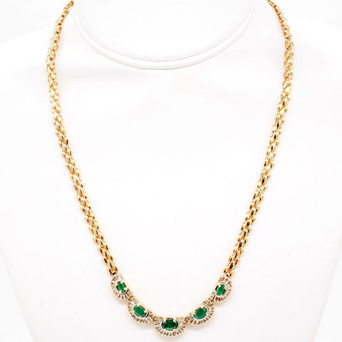 Emerald and Diamond 14K Gold Necklace - 18" With Secure Clasp