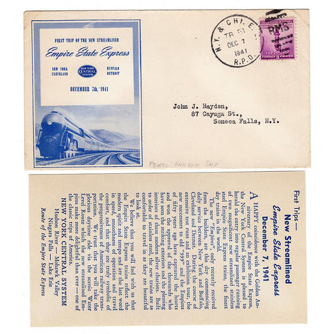 First Day Cover Dec 7, 1941 Empire State Express RMS Canceled Scott 901 - Day of Pearl Harbor
