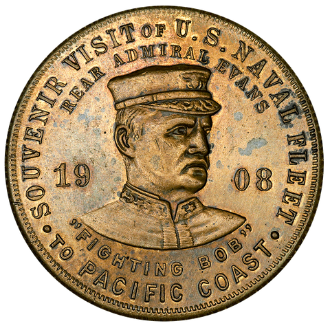1908 U.S. Navy World Tour, Pacific Coast HK-351 Type-2 R5 36mm ~ About Uncirculated+