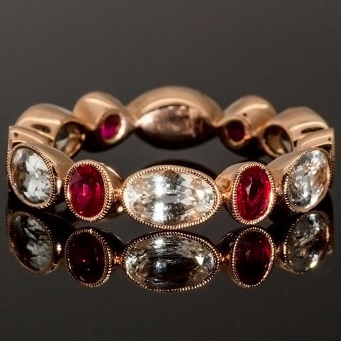 14K Rose Gold Ruby & White Sapphire Ring, Size 7