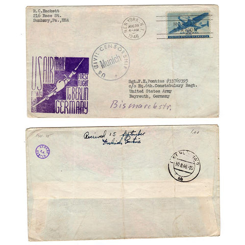 1946 New York NY First Flight To Berlin Germany with Civil Censor Munich Stamp