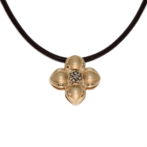 14K Diamond Dogwood Flower With Champagne Diamonds Necklace