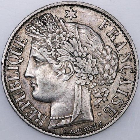 1895-A France Silver Franc KM.822.1 - Extremely Fine+