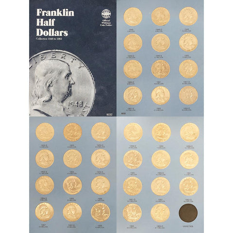 Complete Circulated 1948-1963 P-D-S Franklin Half Dollar Set in Whitman Coin Folder - Fine to AU