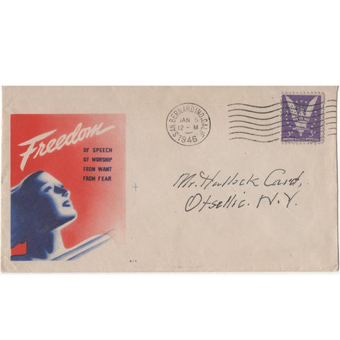 1946 "Freedom of Speech, of Worship, From Want, From Fear" Patriotic Cover