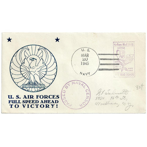 Mar 20, 1945 Air Force Full Speed Ahead Patriotic Cover, Navy Censored