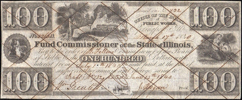 1840 $100 Fund Commissioner of the State of Illinois, Springfield - Choice Uncirculated