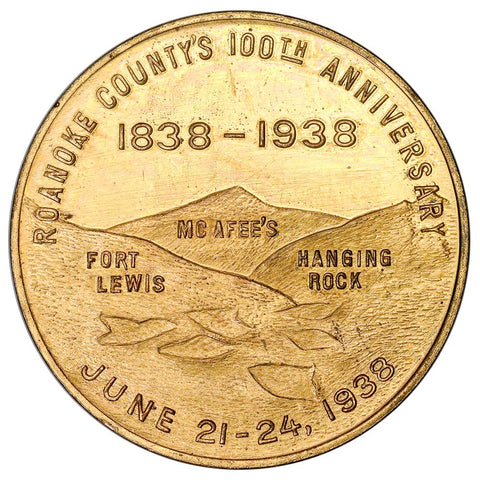 1938 Roanoke, VA - Roanoke County Centenary (General Andrew Lewis) 33mm Bronze - Gem Unc