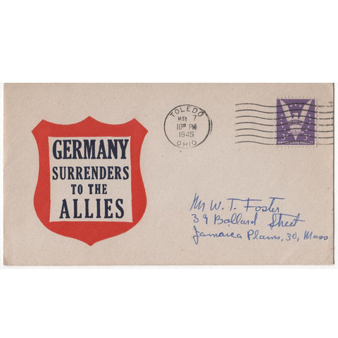 May 7, 1945 "Germany Surrenders to the Allies" WW2 Patriotic Cover