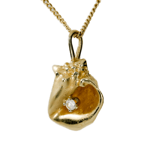 14K Gold Conch Shell with Diamond Accent on 14K Gold 18" Necklace