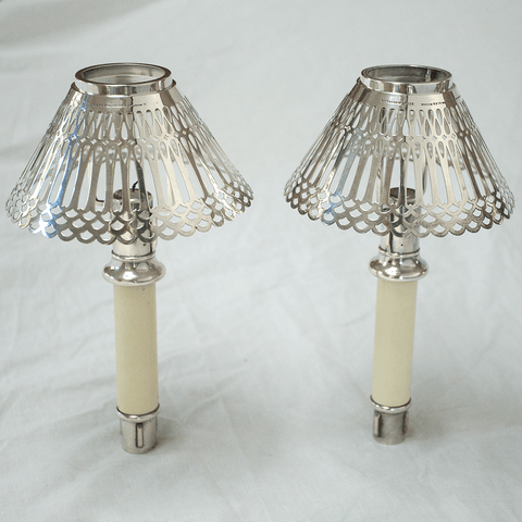 Pair of Gorham Candlestick Inserts with Tiffany & Co. Pierced Sterling Shades