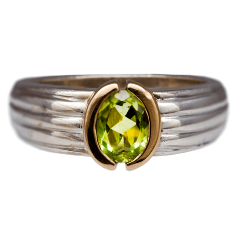 14K Gold & Sterling Silver Peridot Ring, Size 7 1/4