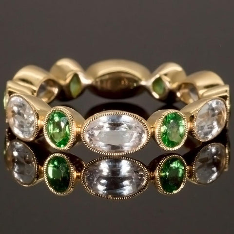 14K Yellow Gold Tsavorite & White Sapphire Ring, Size 7