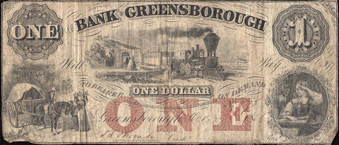 1856 $1 Bank of Greensborough Georgia Ga-165-G2a - Fine