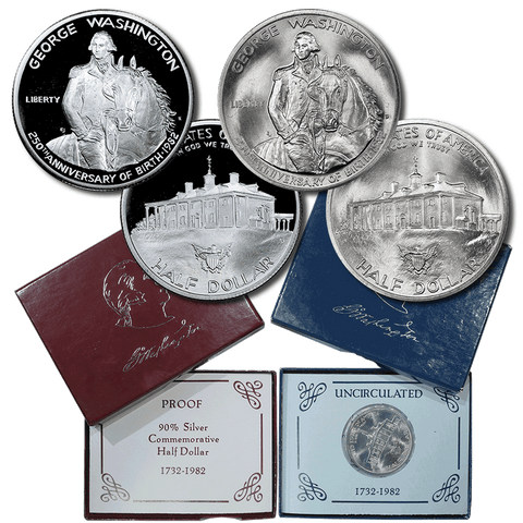 1982-D / 1982-S George Washington 90% Silver Commemorative Halves in OGP